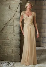 Kleid Partyabend Elegante 2015 Mutter Der Braut Kleider 3/4 Hülse Blau Champagner Spitze Lange Abendkleid Abendkleider