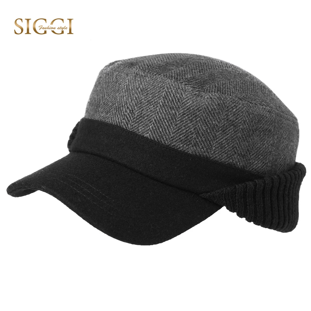 SIGGI Winter Warm Wool Military Hats For Men Flat Earflap Dad Norvezhka Russia Hats Ushanka