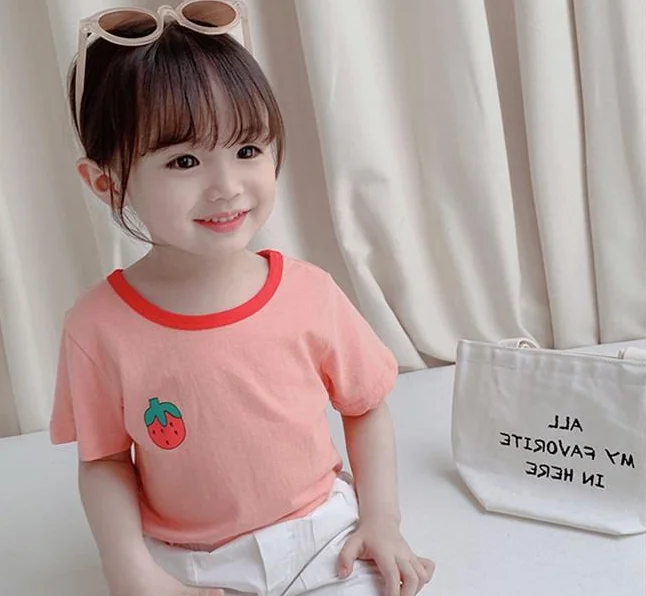 

Toddler Baby Girls T-shirts Summer Fashion Strawberry Short Sleeves Tops for Girl Kids Clothes Casual Korean Cotton Girls Tees