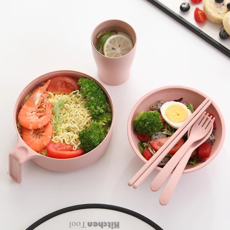 Экологичная пшеничная соломинка мгновенная миска для лапши с крышкой ручкой набор посуды суп салат риса чаша Microwaveable японские чаши
