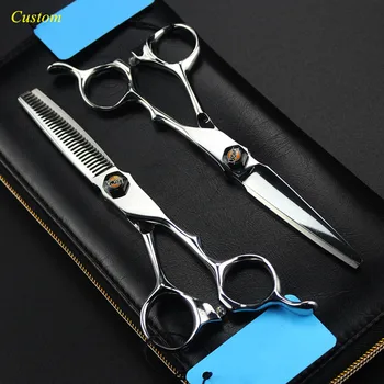 

Custom name japan 440c 6 inch silver hair cutting scissors barber makas thinning shears haircut scissor hairdressing scissors