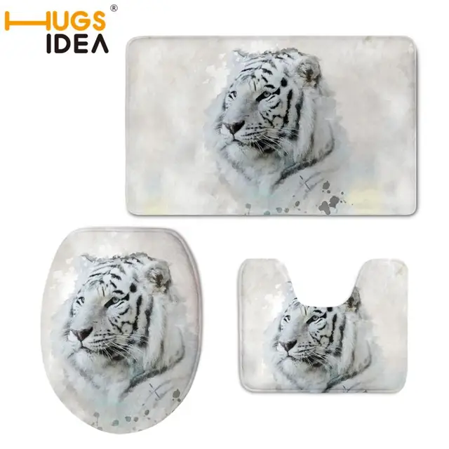 HUGSIDEA 3D Lion Tiger Print Toilet Seat Cover 3Pcs/Set Home Decor Bath
