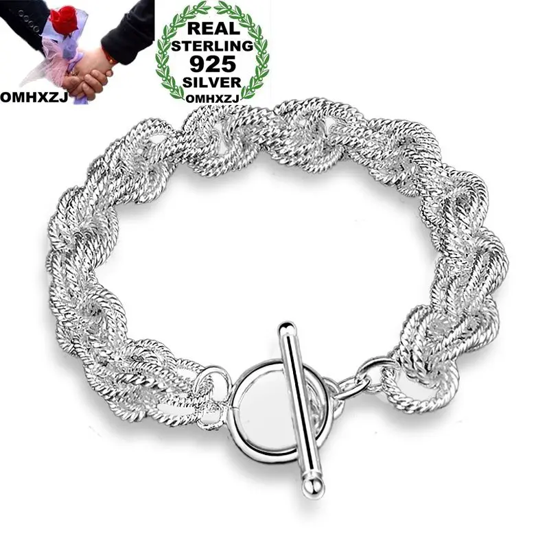 

OMHXZJ Wholesale Personality Fashion Woman Girl Party Wedding Gift Silver Lines Twined Chain 925 Sterling Silver Bracelet BR55