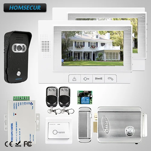

HOMSECUR 7" Wired Video Door Phone Intercom System+Outdoor Monitoring Electric Lock+Keys Included TC021-B + TM702-W