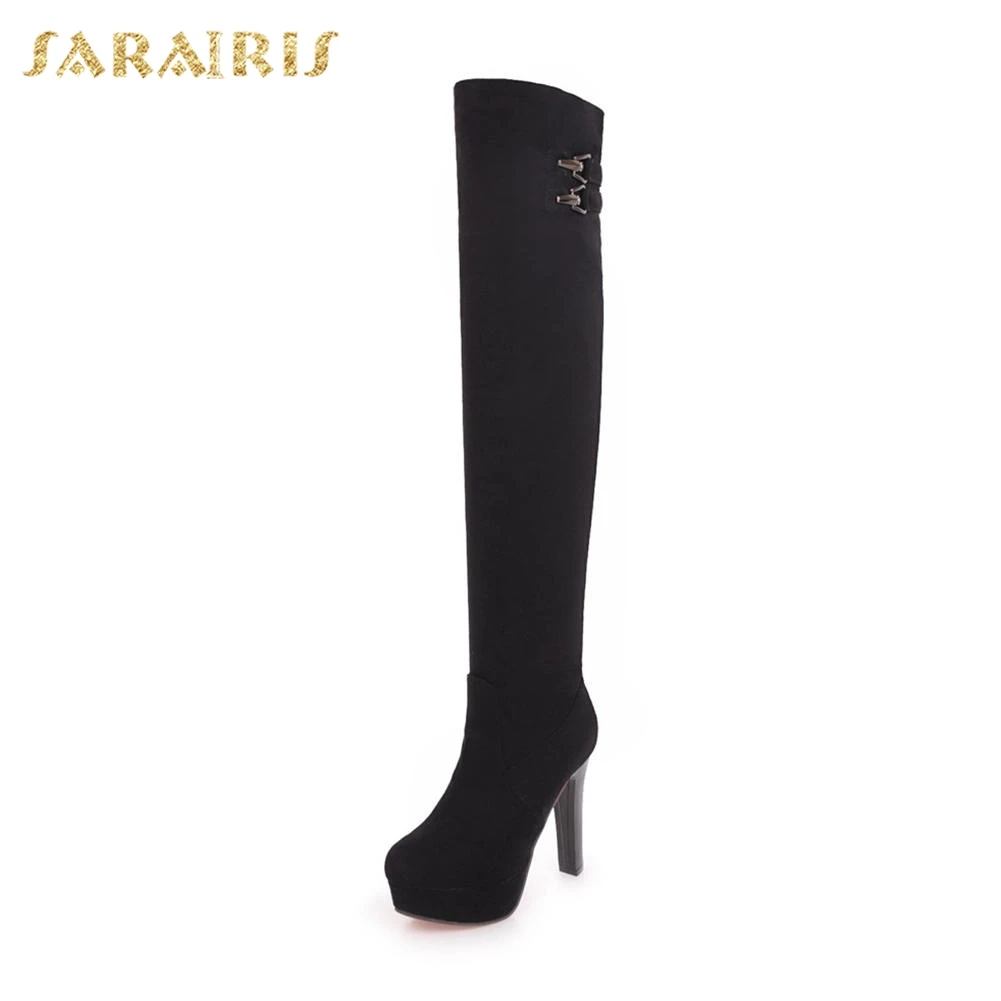 SARAIRIS/Большие размеры 34-43; элегантные новые модные сапоги до колена; Лидер продаж; женские осенние сапоги на платформе и высоком каблуке; женская обувь