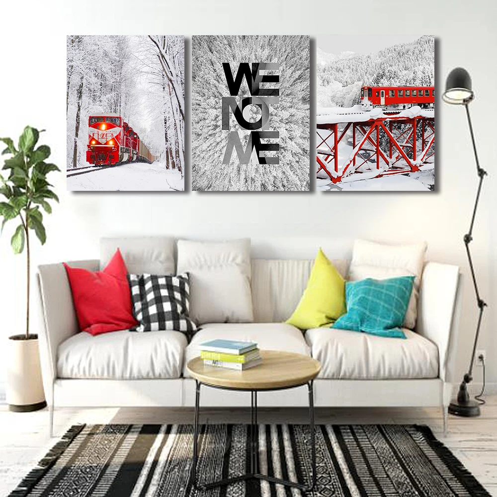 

Laeacco Canvas Painting Nordic Decoration Home Winter Train Poster and Print Wall Art Picture for Living Room Bedroom Decoration