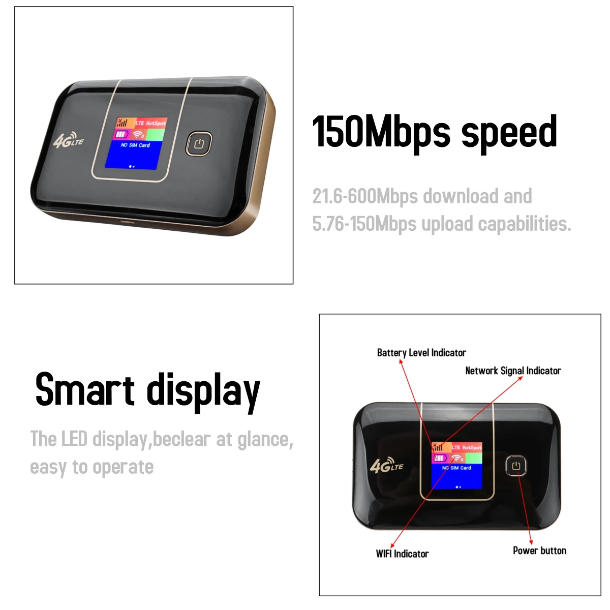  Portable 4G LTE Mobile WiFi Router Wireless Pockets Secure Hotspot 150Mbps High Speed 8000mAh Charg