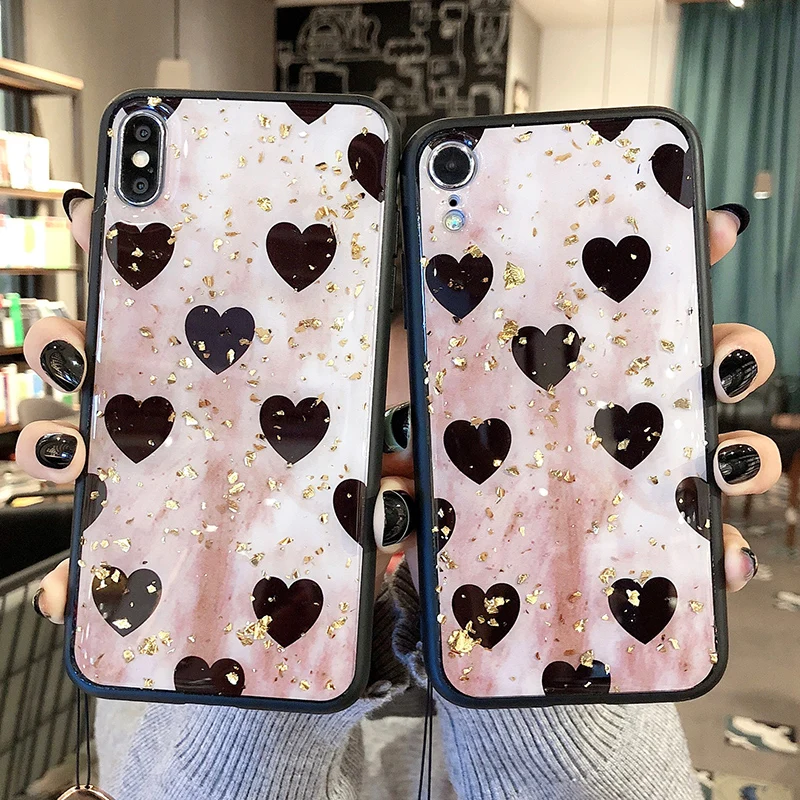 

Cute Love Heart Case For iPhone 7 8 6 S 6S Plus Luxury Soft Silicon Cover For iPhone X XS MAX XR 8Plus Woman Glitter Phone Cases