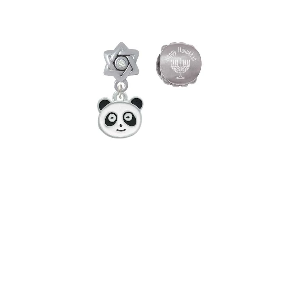 Enamel Panda Face Happy Hanukkah Charm Beads (Set of 2)