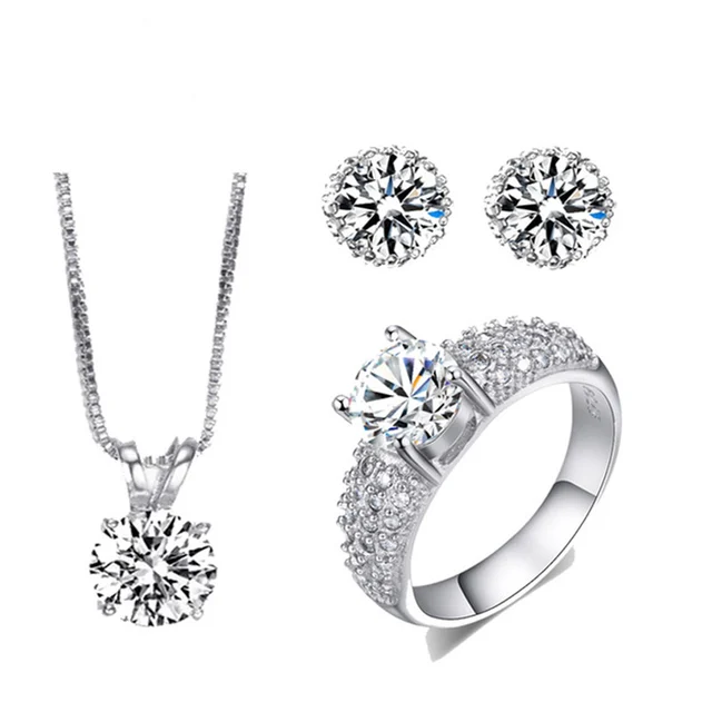 Vintage Wedding Jewelry Sets Silver Plated Aaa Cz Stone Jewellery Vintage Wedding Jewelry Sets Silver Plated Aaa Cz Stone Jewellery Engagement Necklace Earring Ring Femme Parure