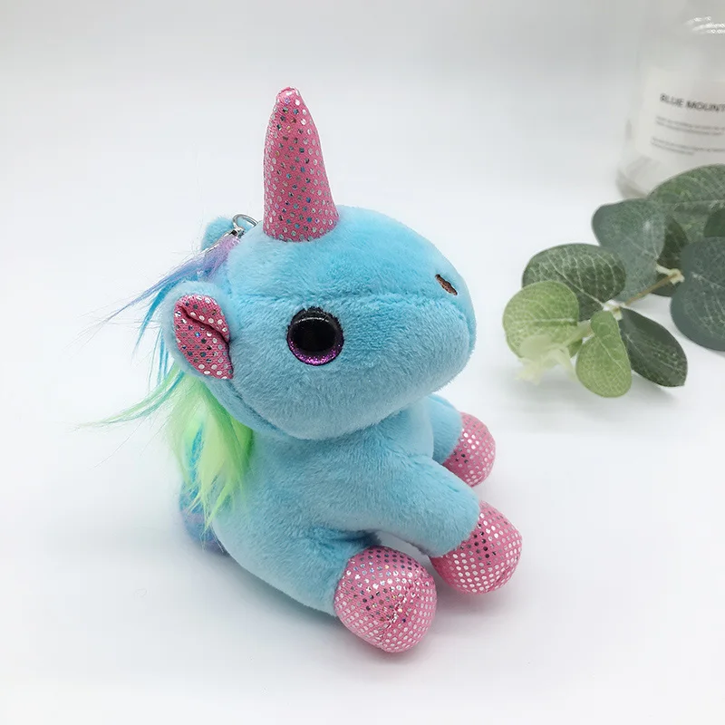 1 шт. 10 см чучело Kawaii мультяшный Радужный Единорог меховой шарик-подвеска игрушки цепочка для телефона и ключей детские игрушки Детский подарок на день рождения - Цвет: Синий