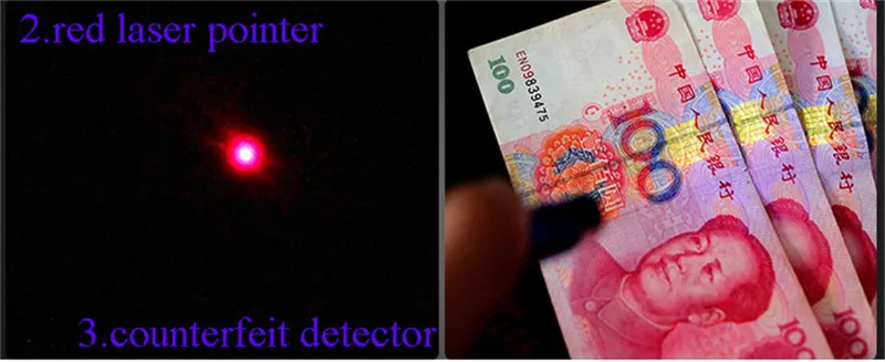 304 Stainless Steel Multifunction Red Laser Pointer Mini LED Flashlight Counterfeit Detector 3 in 1 Laser Sight Pen