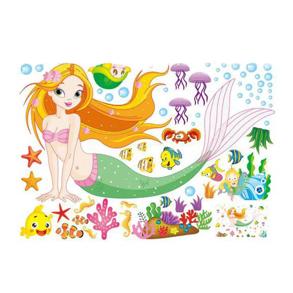 

Cartoon Mermaid Wall Sticker Removable Vinyl Decal Home Decor Poster for Girls Kids room 0238 Kindergarten nursery Art Mural