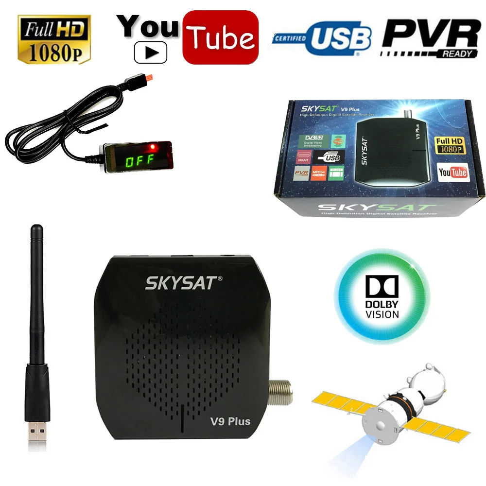 

Skysat V9 Plus North America Digital Satellite Receiver Cccam Receptor TV Tuner DVB S2 MPEG4 WiFi IKS CS Youtube Powervu biss