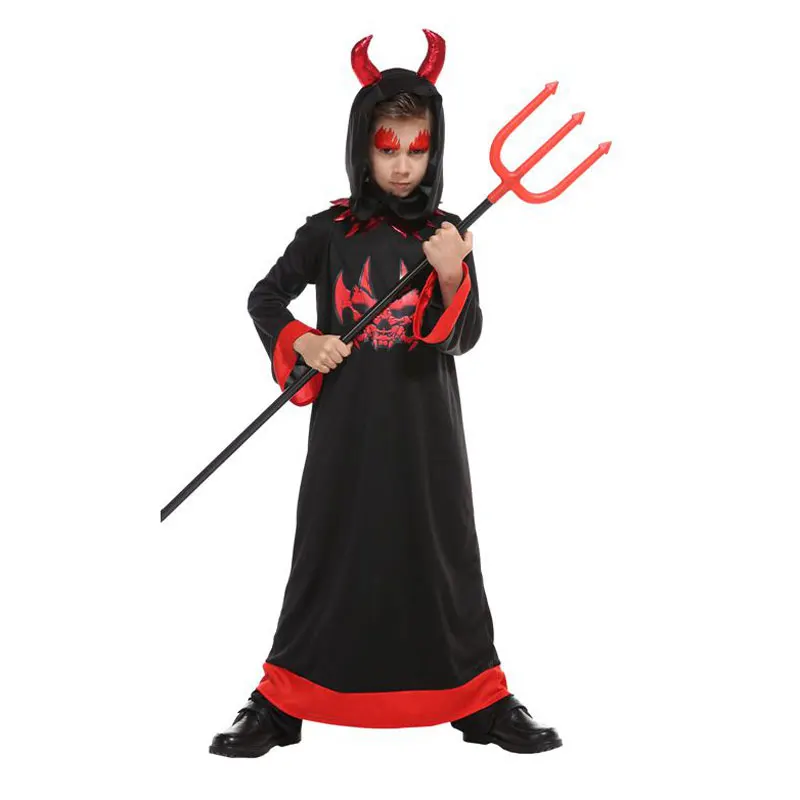 Tanie Umarden straszny czerwony róg diabeł Devilkin kostiumy dla dzieci dziecko chłopcy dziewczęta Demon kostium Cosplay przebranie Robe Halloween