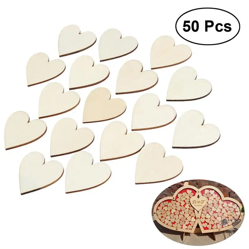 

50pcs Wooden Love Heart Pieces 50mm For Wedding Art DIY Crafts Wedding Decoration