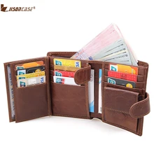 

Jisoncase Men Wallet Genuine Leather Trifold Multifunctional RFID Card Standard Vertical Wallets Vintage Note Compartment Purse