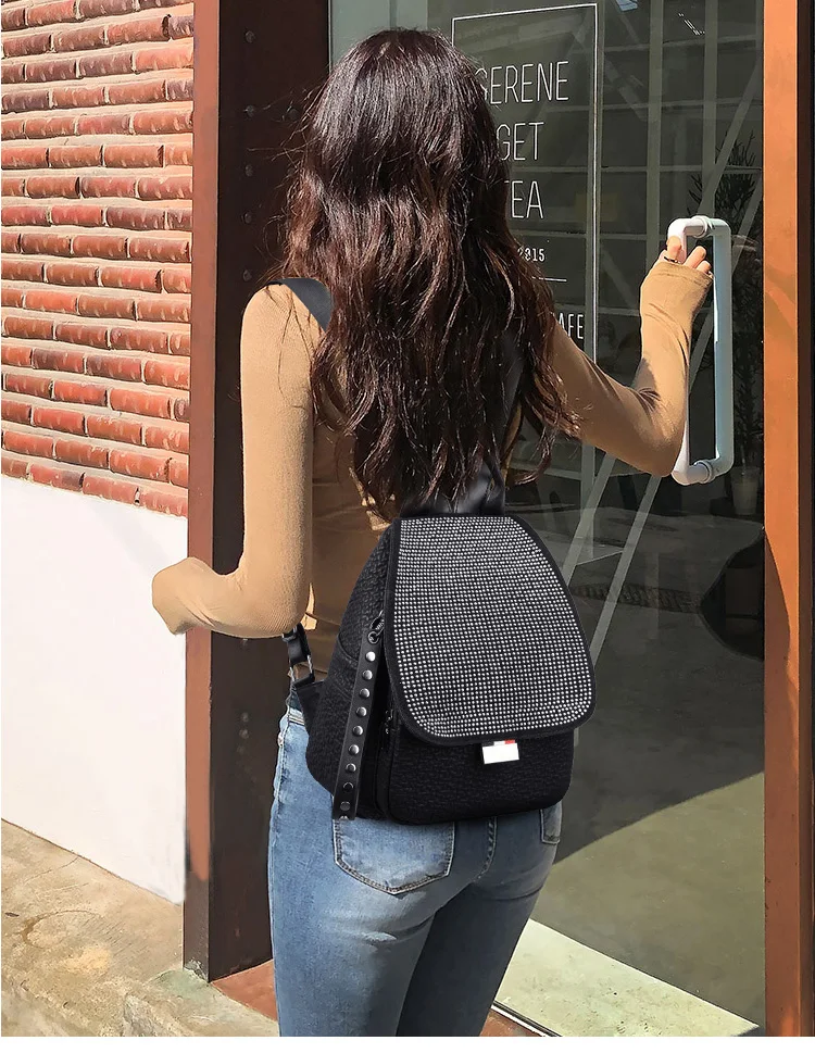 Модный Glisten рюкзак женский заклепки высококачественный Молодежный женский черный дикий рюкзак из искусственной кожи Простая Сумка