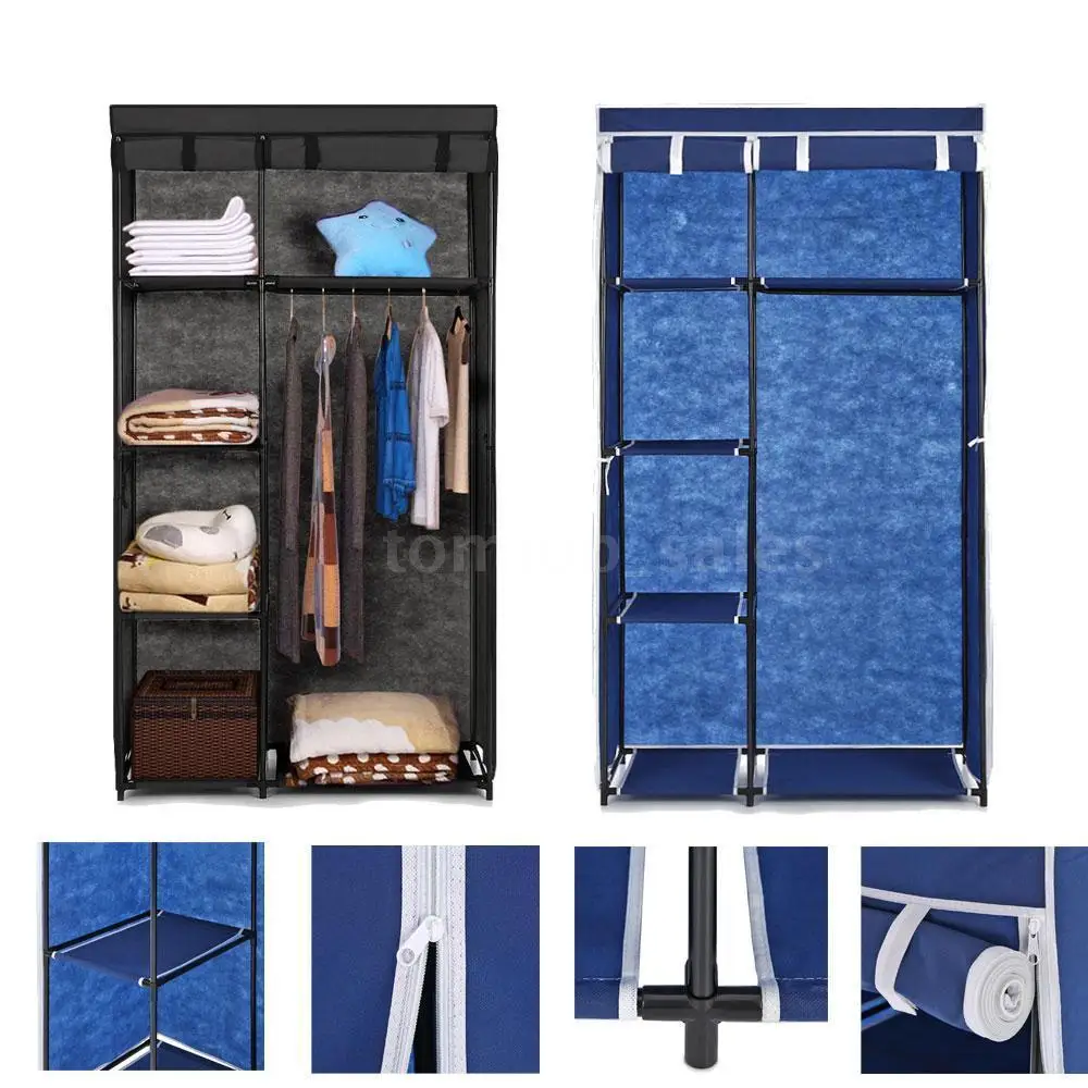 

IKAYAA US Stock armario ropero Fabric Closet Wardrobe Cloth Cabinet Roll Up Clothes Organizer Hanger Rack with 5 Storage Shelves
