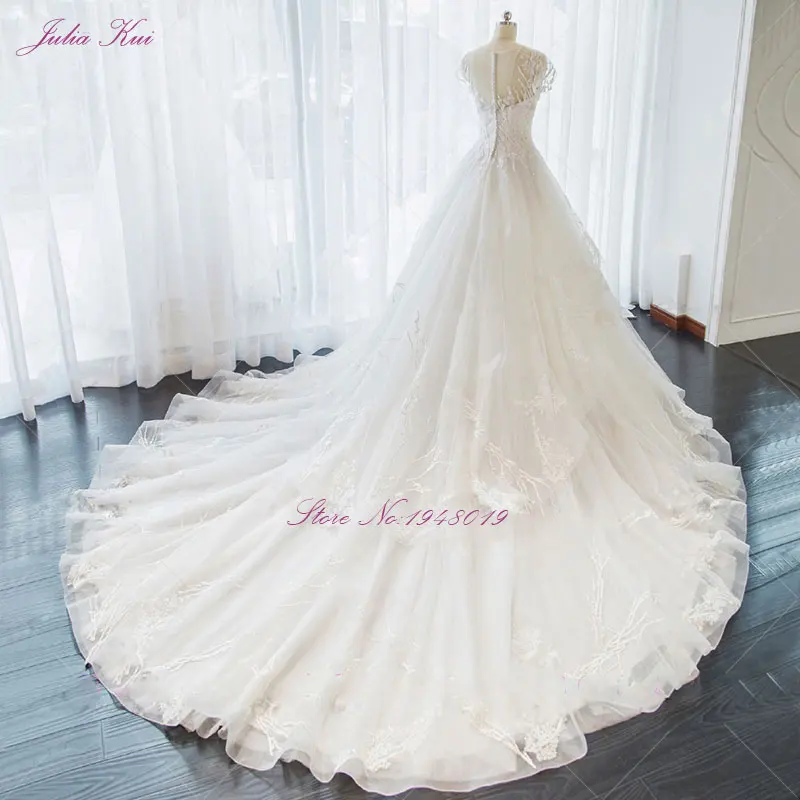 Real Picture Simple Lace Organza A-Line Wedding Dress Scoop Beading Appliques Lace Floor-Length Elegant Embroidery Bridal Dress