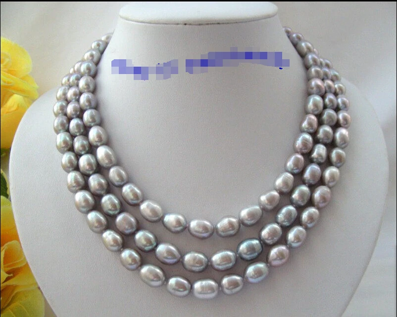 

FREE shipping>>>> SUPER 3rows 11mm gray freshwater cultured pearl necklace d233 new