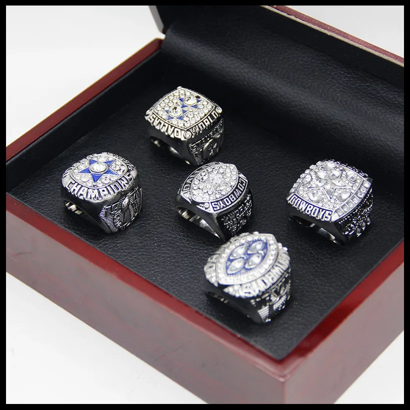

5pcs Zinc Alloy 1971/1977/1992/1993/1995 Dallas Cowboy Championship Rings For Man With Box size 11 silver
