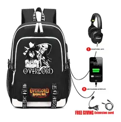Персонаж Аниме Overlord холст рюкзак зарядка через usb разъем для наушников студенческий школьный рюкзак подростков для мужчин Дорожная сумка