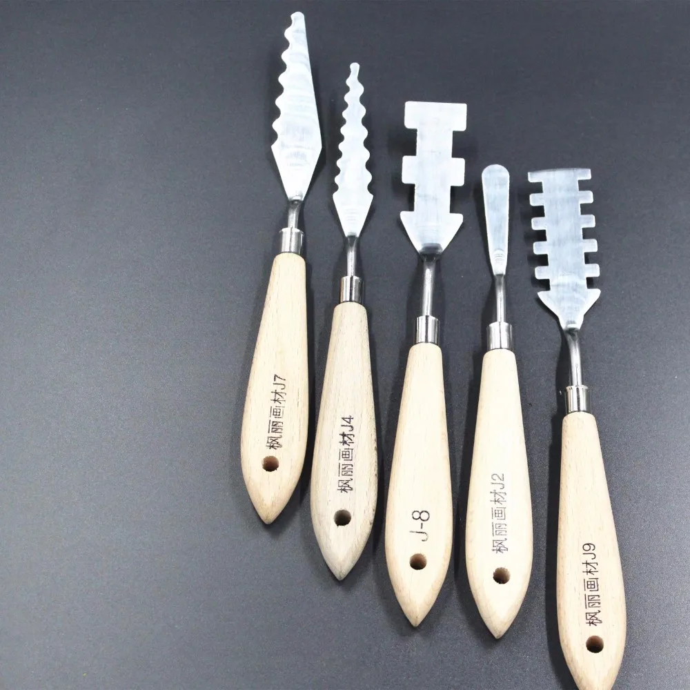 Koop Gemengde 10 stks partij Rvs Houten Handvat Schilderij Palet Messen Voor Kunstenaar Olieverf Gereedschap Mes Art Supplies
