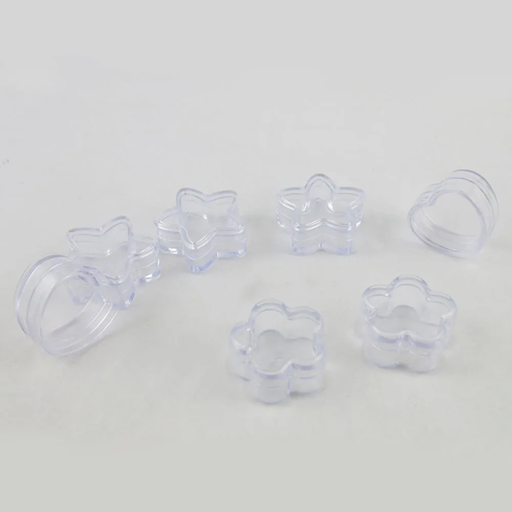 

10 x Clear Plastic Jar and Lids Empty Cosmetic Containers Makeup Box Travel Bottle Cute 5g 5ml Heart Flower Star Shape