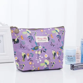 

2019 New Zipper Makeup Bags Creative Bird Pattern Cosmetics Pouch For Travel Ladies Pocket Women Wash Bag Cotton Wholesale