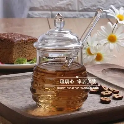 Honey jar  high grade transparent jam bottle glass stirring rod Honey Bees crystal glass