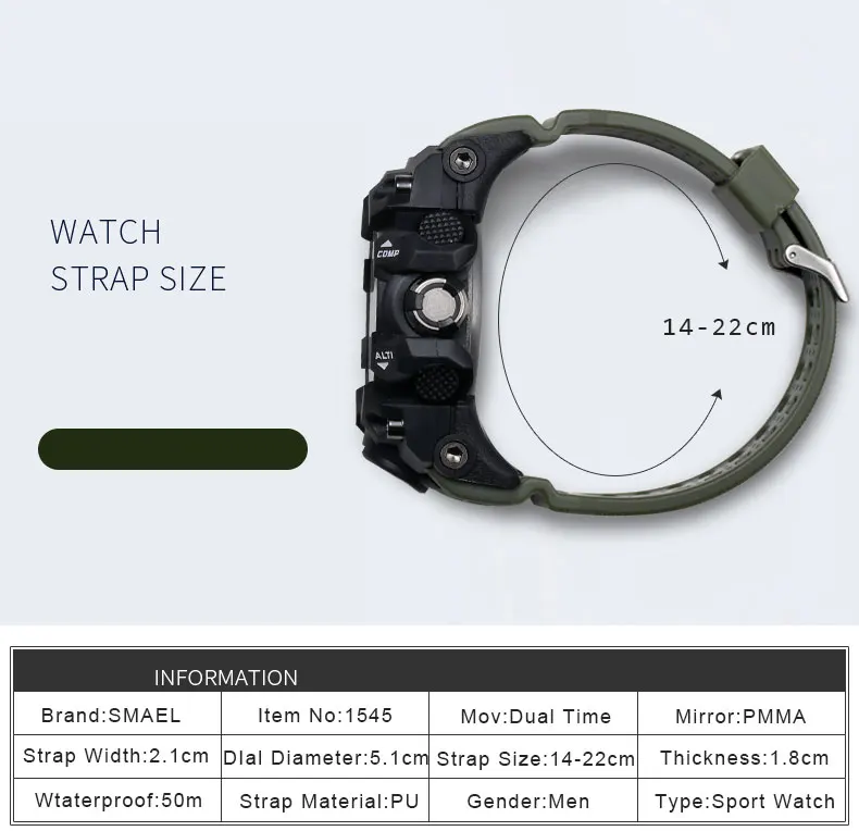 Мужские модные спортивные военные наручные часы новые часы smael мужские роскошные брендовые 5ATM 50 m Dive светодиодный цифровые аналоговые кварцевые часы