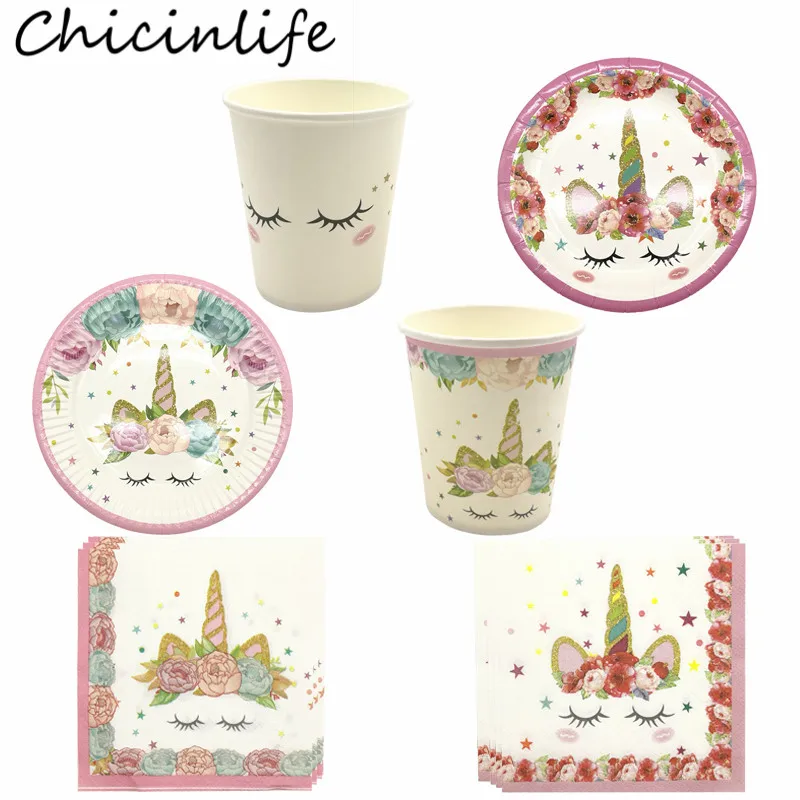 Chicinlife Единорог тематический набор посуды для вечеринки одноразовый детский душ