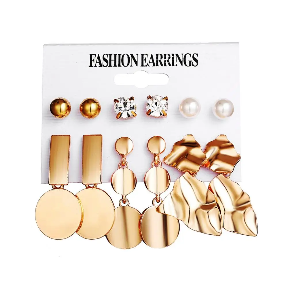 2020 Fashion Geometric Gold Color Stud Earrings Set For Women Girls Metal Elephant Moon Letter Earring Handmade Female Jewelry