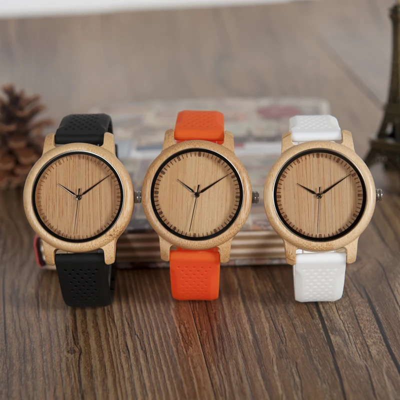 

BOBO BIRD Bamboo Watches Men With Silicone Straps Quartz Movement Wrist Watch in gifts Box erkek kol saati