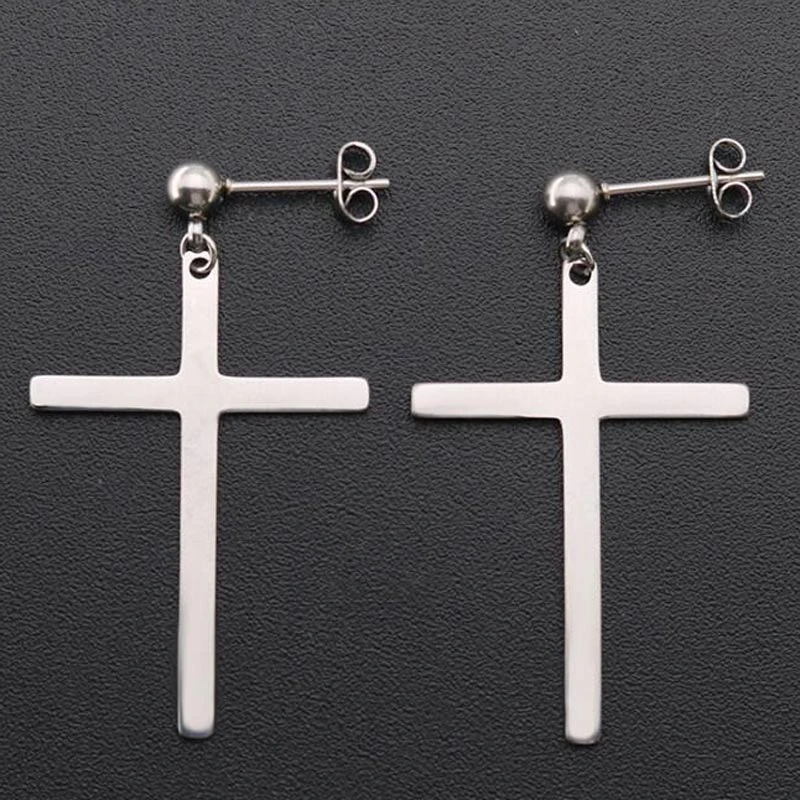1pair 316L Stainless Steel barbell Round Cross Pierced Punk Men Stud Earrings 1pair 316L Stainless Steel barbell Round Cross Pierced Punk Men Stud Earrings