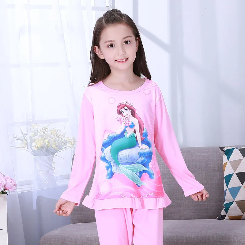 Детский осенний комплект домашней одежды Принцессы Диснея, пижама для девочек, детская пижама, штаны+ Пижамный топ, детские халаты Эльзы из мультфильма «Холодное сердце», ночные рубашки