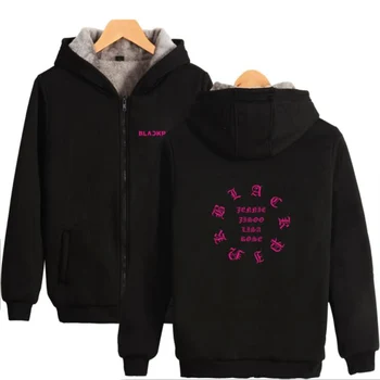 

Winter Jacket Women 2018 Korean KPOP Blackpink JISOO JENNIE ROSE LISA Thickening Warm Hooded Zipper Sweatshirt Hoodies Plus Size