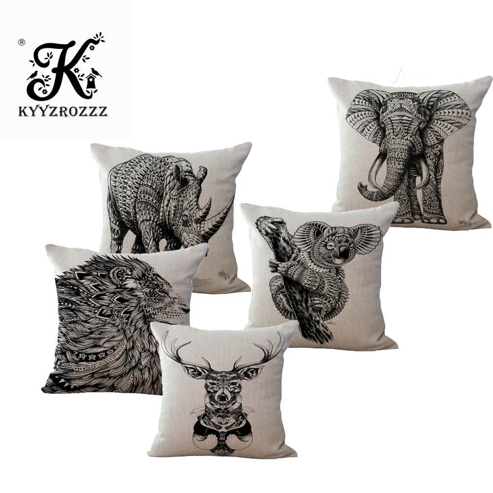 Модный высококачественный чехол для подушки с изображением животных, слона, носорога, совы, павлина, зебры, автомобиля