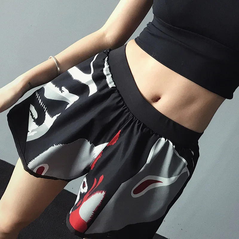 High Waist Sexy Black Sports Shorts Summer Quick-drying Funny Printed Work-out Yoga Shorts Breathable Loose Fold Fitness Shorts4