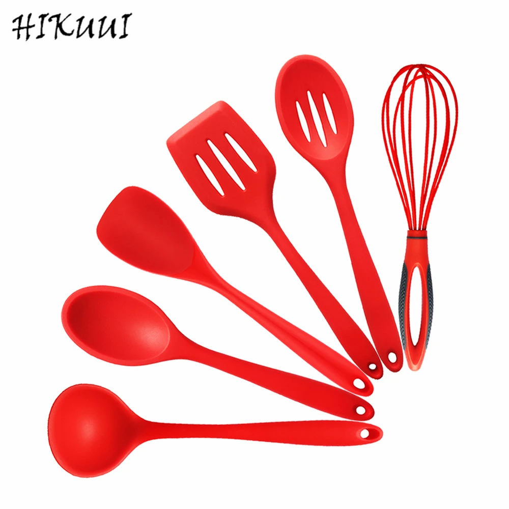 

6pcs/Set Kitchen Silicone Cooking Utensils Set Spoon Spatula Soup Ladle Egg Beaters Heat Resistant Cooking Tools