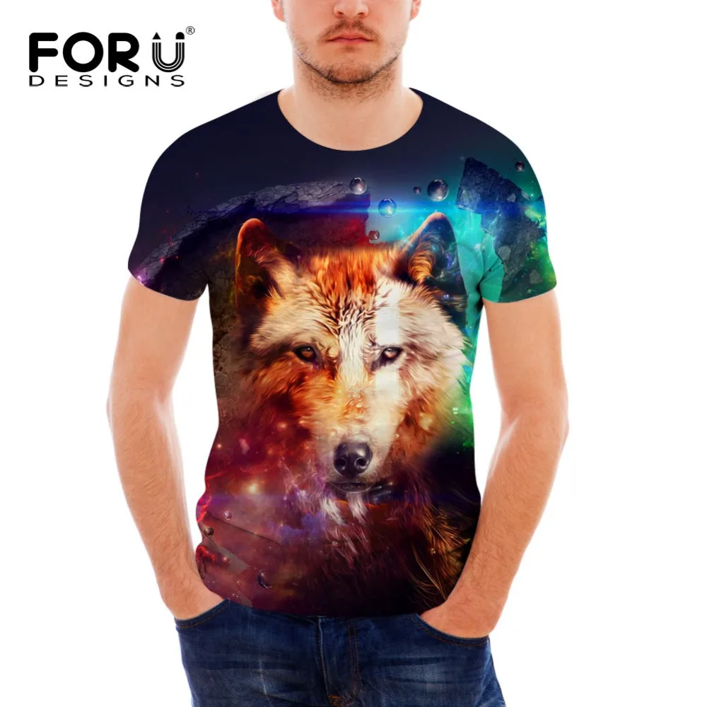 FORUDESIGNS/мужские футболки крутая 3D футболка с волком для мужчин летняя