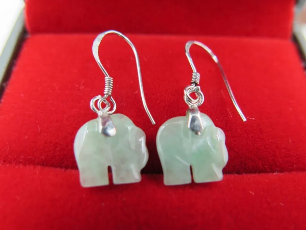 

Free shipping Authentic 925 Sterling Sliver Fine Jade/Bless Elephant Earrings
