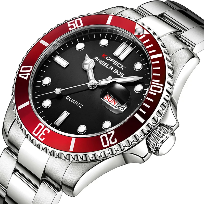 

Kopeck Luminous Calendar Men Quartz Watches Water Ghost Diving Male Clock Men's Stainless Steel Wristwatch Relogio Masculino
