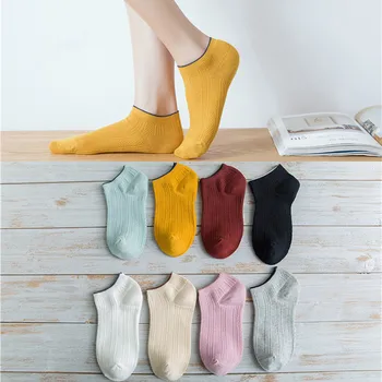 

ZDL-139 Spring Summer Double Needle 8 Colors Rib Top Women Cotton Sock Slippers Ankle Socks 10pairs