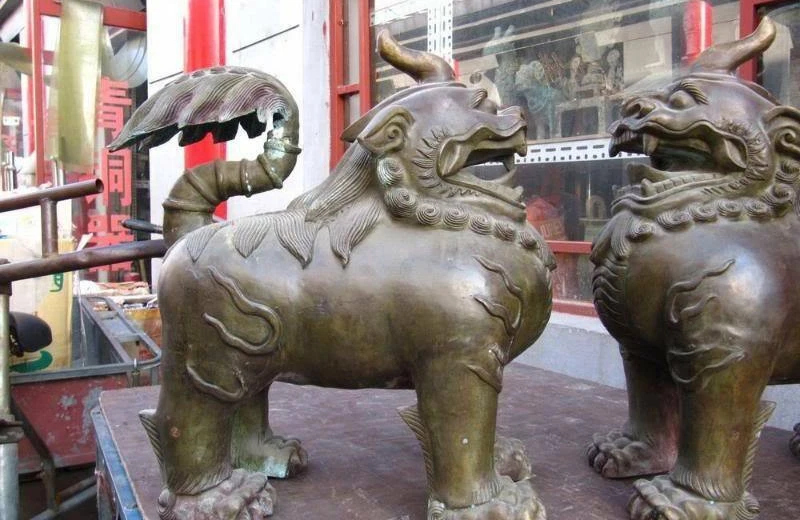 21 Китай Королевский Бронзовый медь фэн шуй злой талисман собака kylin Лев Пара