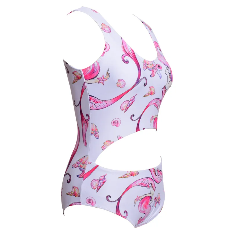 Print mermaid  Vintage O Neck bikini