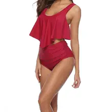 Купальники женские с принтом бикини Новые купальники с завышенной талией оборки бикини для плаванья костюм женские купальники