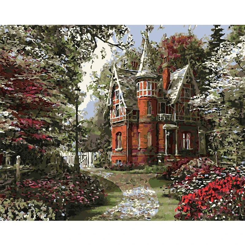 

Landscape paintings picture by numbers on canvas home decor wall art acrylic paint coloring by number castle in forest 8037