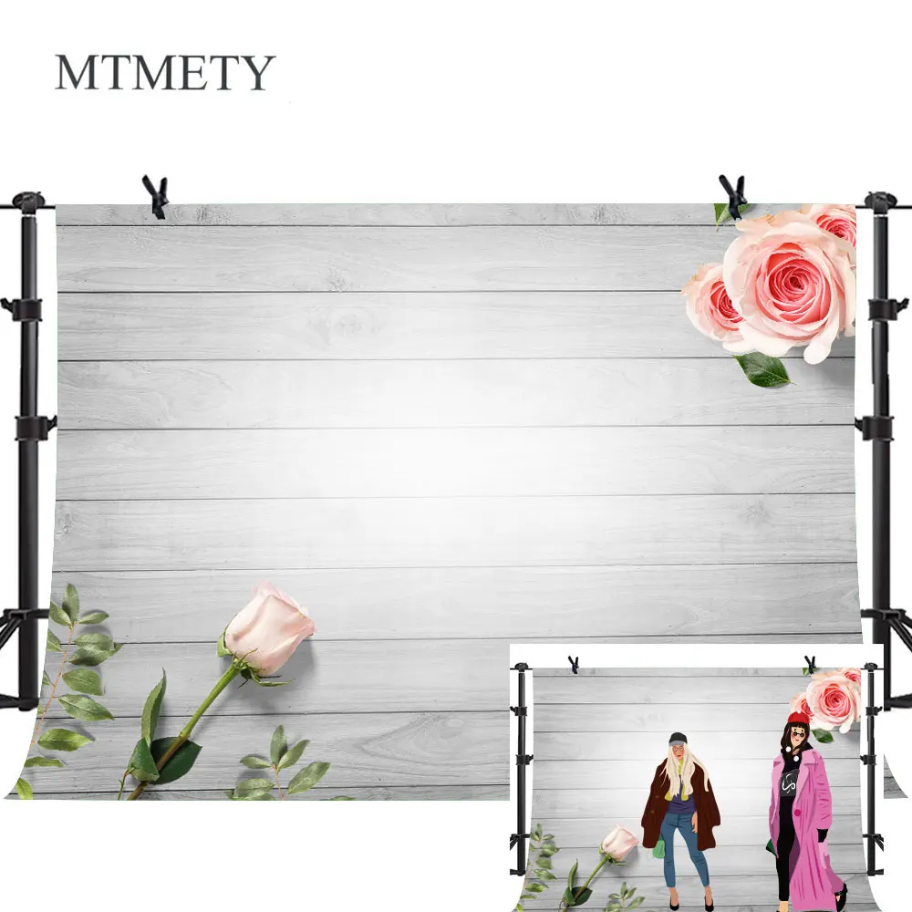 

MTMETY Grey Wooden Board Photo Backdrop for Doll Photography Pink Rose Flower Baby Pet Backgrounds Photo Booth Studio Backdrop